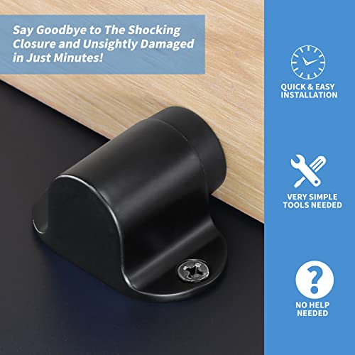 Masendelk Floor Mount Door Stopper, Heavy Duty Door Stop Flat Black Doorstop with Rubber Bumper & Stainless Steel Screws, 1.06 Inch Height - Image 3