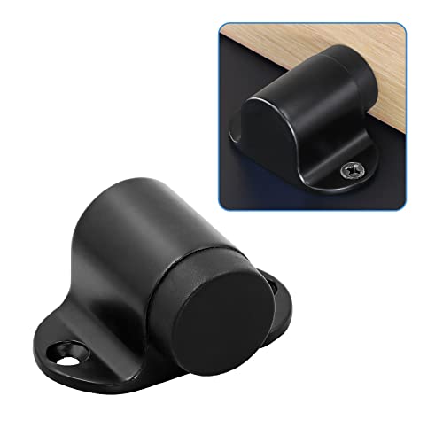 Masendelk Floor Mount Door Stopper, Heavy Duty Door Stop Flat Black Doorstop with Rubber Bumper & Stainless Steel Screws, 1.06 Inch Height - Image 1