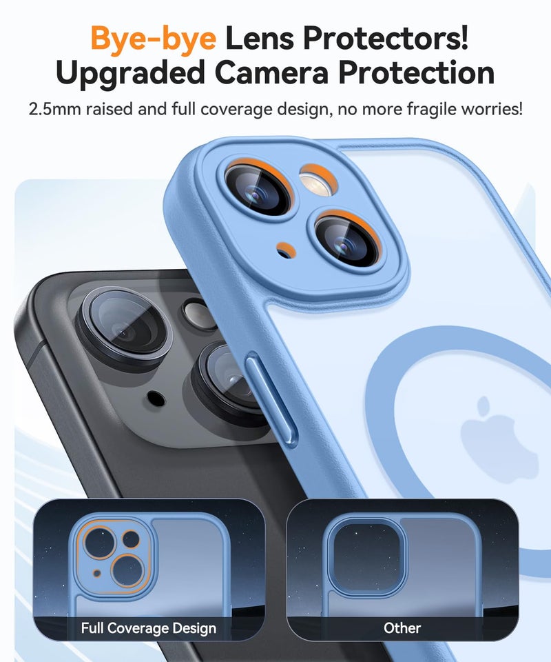 CANSHN Magnetic for iPhone 13 Mini Case, Upgraded [Full Camera Protection] [Compatible with Magsafe] [Translucent Matte] Shockproof Protective Phone Case for iPhone 13 Mini 5.4" - Light Blue - Image 4
