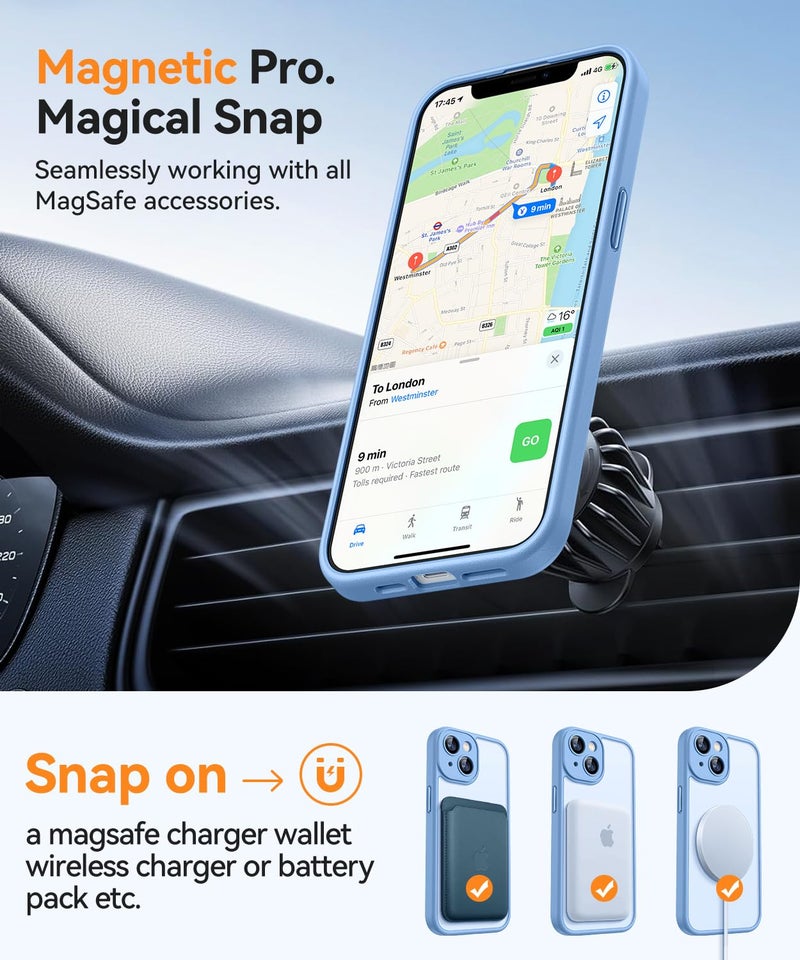 CANSHN Magnetic for iPhone 13 Mini Case, Upgraded [Full Camera Protection] [Compatible with Magsafe] [Translucent Matte] Shockproof Protective Phone Case for iPhone 13 Mini 5.4" - Light Blue - Image 5