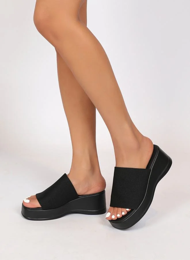 سنيك ايه بيك Solid Slip On Wedge Heel Sandals by Styli