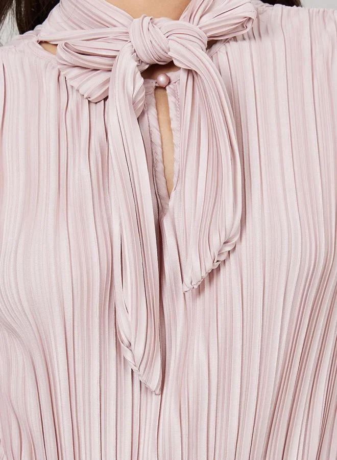 Styli Flared Sleeve Pleated Tiered Maxi Dress