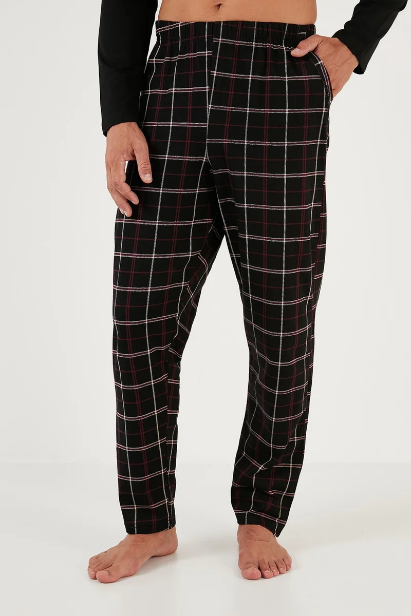 Buratti Plaid Pocket Elastic Waist 100% Cotton Regular Fit Pajama Set Men's Pajama Set 6572001
