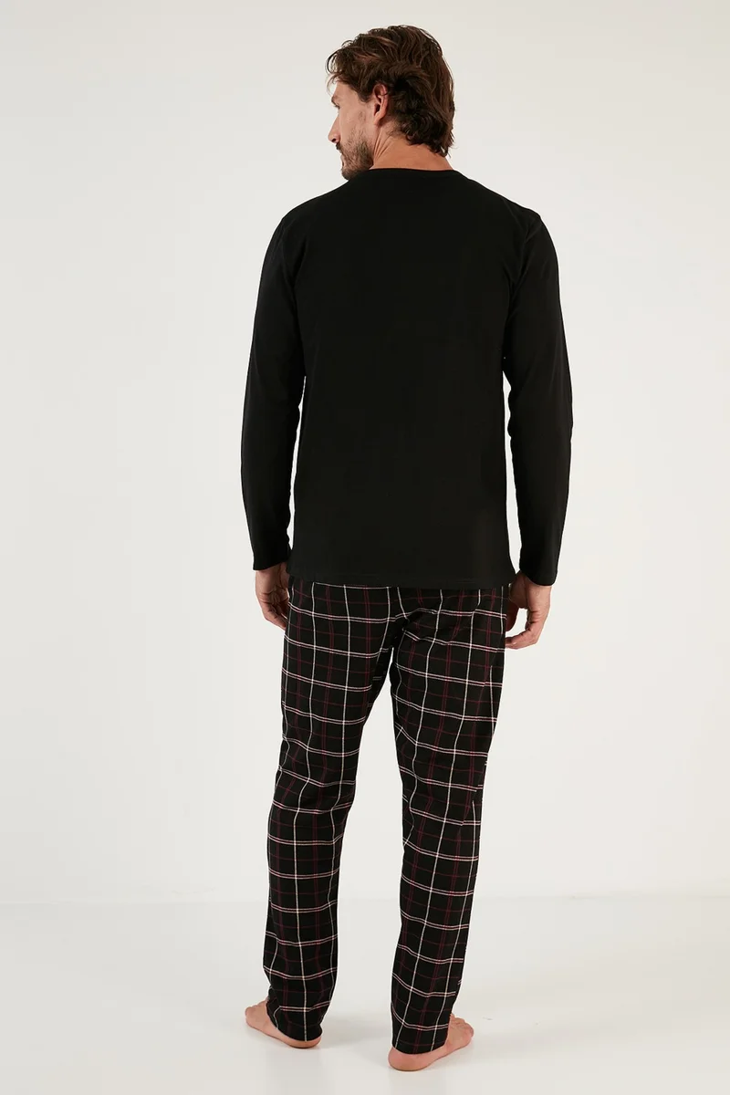 Buratti Plaid Pocket Elastic Waist 100% Cotton Regular Fit Pajama Set Men's Pajama Set 6572001