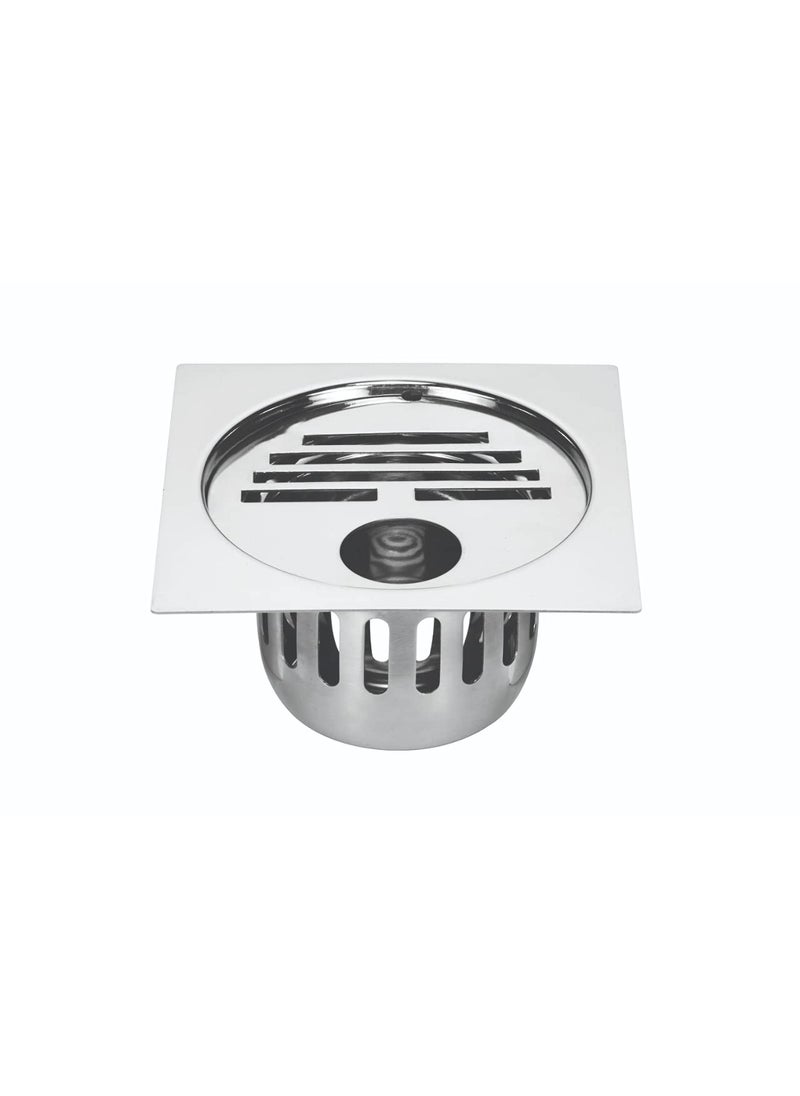 Chilly's - CHILLYS Stainless Steel Square Flat Cut Classic Gypsy Floor Drain Cover Jali Grating with Cockroach Trap and Waste Pipe Hole 127mm x 127mm 5 Inch - Image 1