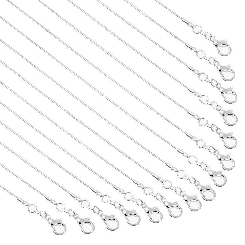 PAXCOO 30 Pack Necklace Chain Silver Plated Necklace Snake Chains Bulk for Jewelry Making 12 mm 18 Inches