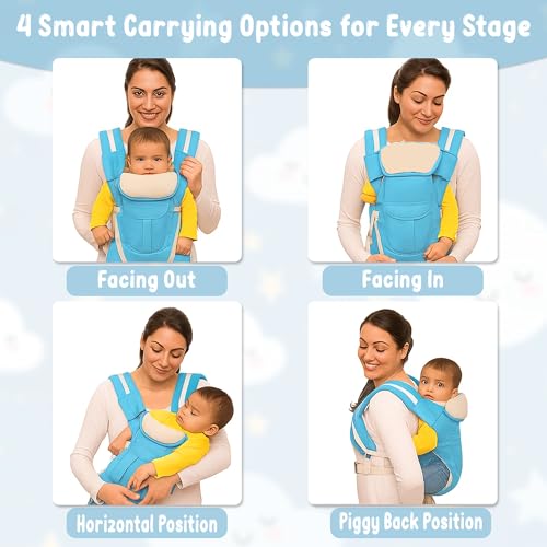 GLUN® Infant& Child Holder Carrier Kangaroo Bag, Pack of 1 Blue Colour, Baby Carrier Bag, Ergonomic & Soft Lightweight with Storage Pockets, Comfortable Baby Backpack for Newborn & Toddlers - Image 3