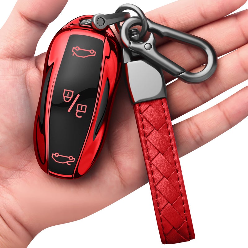 Sindeda Premium Key Cases for Tesla Model S 3 Y UltraThin and UltraLight Key Fob Cover Waterproof Keychain Red