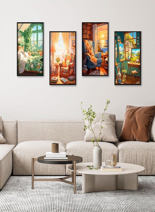 Camocin 4 Pack Framed Paint by Numbers Kit for Adults with Wooden Easel, Landscape Paint by Numbers with Frame for Beginner, Window Adult Paints by Number Kits on Canvas Framed 8 x 12 Inch - Image 2