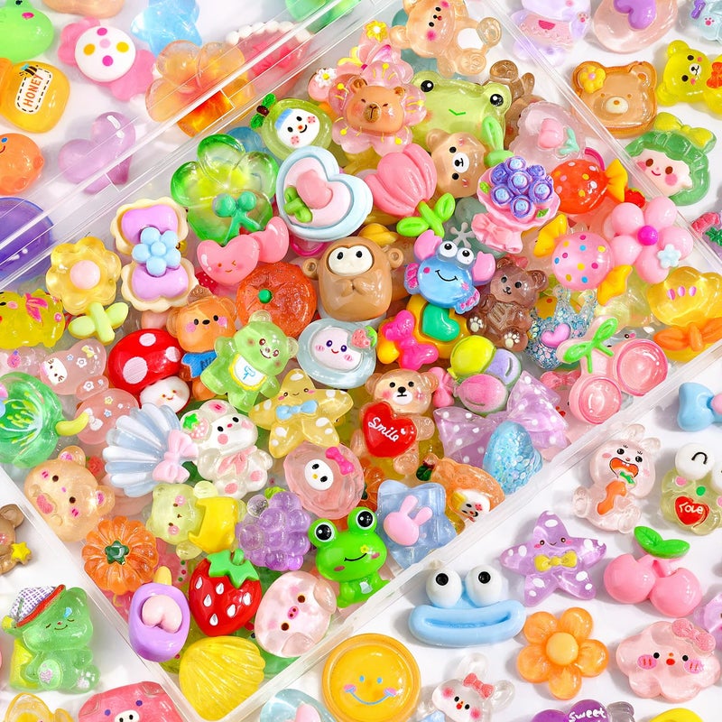 Glitzest 100PCS TINKRSTUFF Slime Charms Jelly Cute Flatback Resin Charms for Slime, Random Kawaii Decoden Charm for Embellishments Phone Junk Case Charms Bulk, Scrapbooking Crafting & DIY Decor (Multicolor) - Image 1