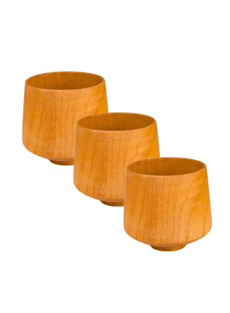 Liying 3Pcs Wooden Tea u0026 Coffee Cup 200ml, Japanese Tea Cup Solid Wood Drinking Cup Teacup Glass for Milk, Hot Drinks (Light Brown)  - Image 1