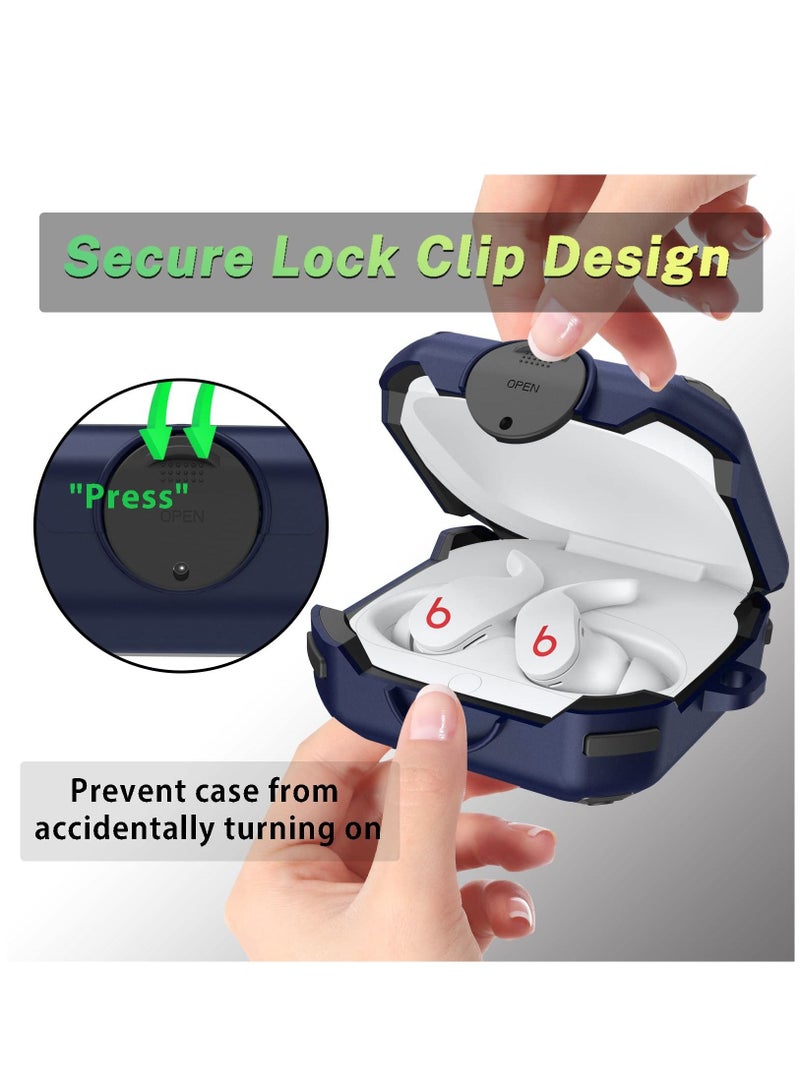 Case for Beats Fit Pro 2021 Secure Lock Protective Cover Compatible with Beats Fit Pro Earbuds Carry Switch Protector with Anti-Lost Carabiner (Blue) - Image 2