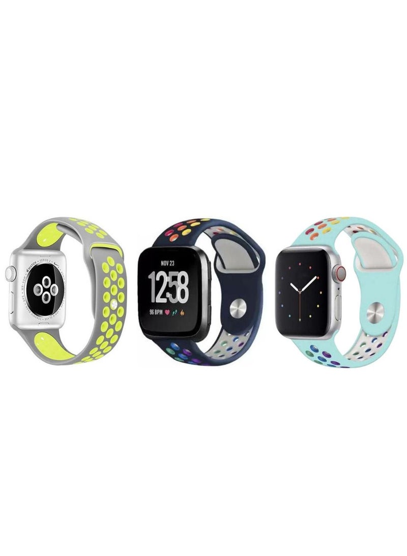YOMNA YOMNA - Dark blue strap with Rainbow Hole 42mm and Light blue strap with Rainbow Hole and Gray strap with Green hole. (42/44mm) - Image 1