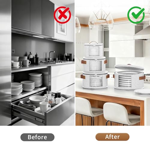Foyego 4 Piece China Storage Containers, Dish Storage Containers with Clear Windows, Hard Shell Plate Organizer with Handles, Stackable Stemware Storage Cases, Moving Boxes for Dishes, Plates, Light Gray - Image 4