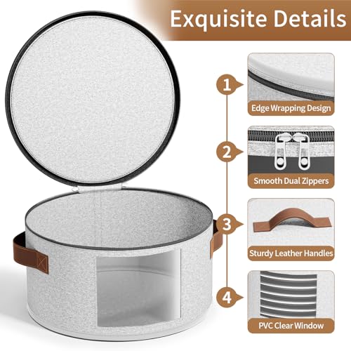 Foyego 4 Piece China Storage Containers, Dish Storage Containers with Clear Windows, Hard Shell Plate Organizer with Handles, Stackable Stemware Storage Cases, Moving Boxes for Dishes, Plates, Light Gray - Image 3