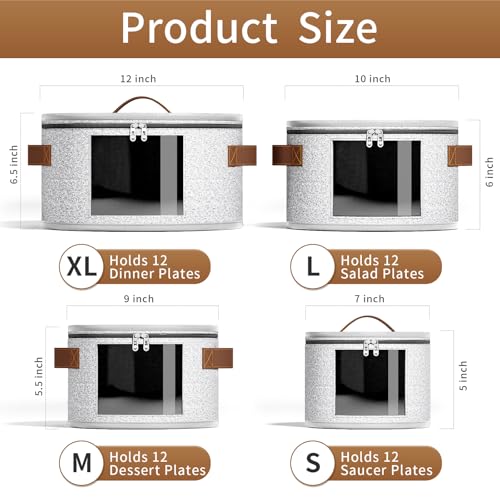 Foyego 4 Piece China Storage Containers, Dish Storage Containers with Clear Windows, Hard Shell Plate Organizer with Handles, Stackable Stemware Storage Cases, Moving Boxes for Dishes, Plates, Light Gray - Image 2