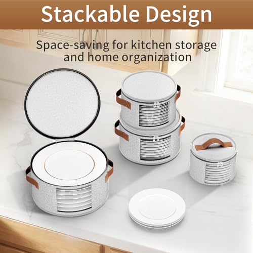 Foyego 4 Piece China Storage Containers, Dish Storage Containers with Clear Windows, Hard Shell Plate Organizer with Handles, Stackable Stemware Storage Cases, Moving Boxes for Dishes, Plates, Light Gray - Image 5