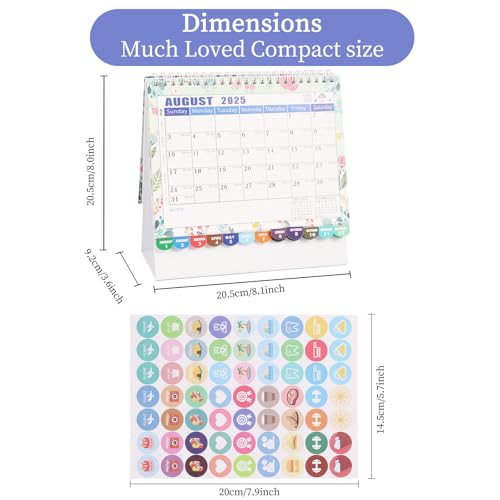 Koqye Small Desk Calendar 2025-2026 (July 2025-Dec 2026) - 18 Month Standing Flip Calendar with Planner Stickers for Home Office School (Flower, 8 * 8 inch) - Image 4