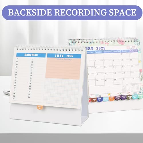 Koqye Small Desk Calendar 2025-2026 (July 2025-Dec 2026) - 18 Month Standing Flip Calendar with Planner Stickers for Home Office School (Flower, 8 * 8 inch) - Image 3