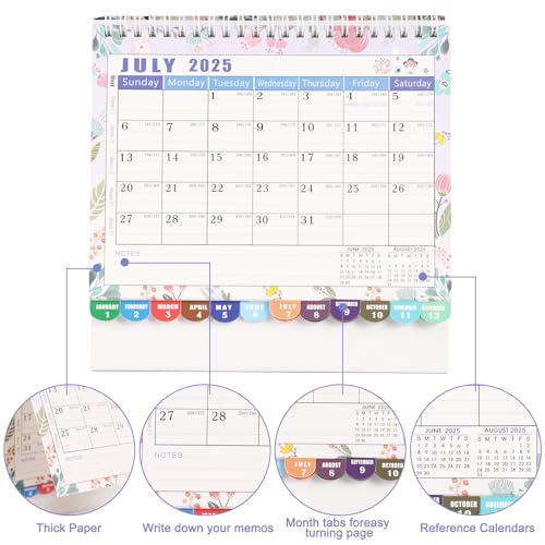 Koqye Small Desk Calendar 2025-2026 (July 2025-Dec 2026) - 18 Month Standing Flip Calendar with Planner Stickers for Home Office School (Flower, 8 * 8 inch) - Image 2