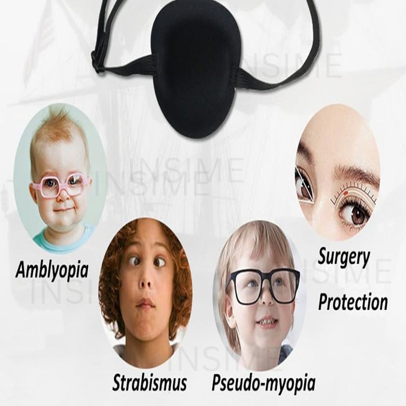 INSIME رقعة عين قراصنة للأطفال | رقع عين قابلة للتعديل للعين الكسولة | تصميم رقعة عين ناعمة ثلاثية الأبعاد للعين اليسرى أو اليمنى (عبوة من 2) - Image 3