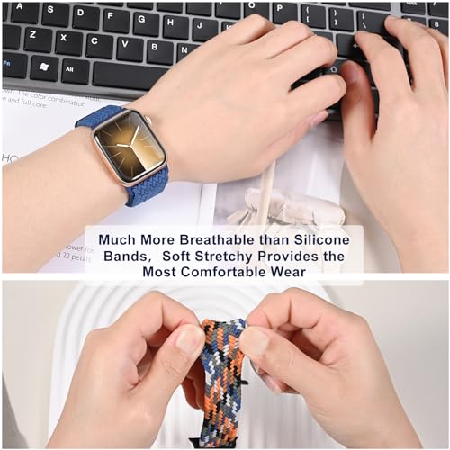OMECKY Magnetic Braided Loop Band Compatible with Apple Watch Series 11 10 46mm 9 8 7 6 5 4 42mm 44mm 45mm 49mm for Women Men, Stretchy Nylon Elastic Sport Strap for iWatch SE/Ultra 1/2/3, Deep Blue - Image 5