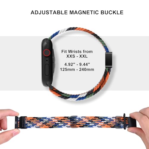 OMECKY Magnetic Braided Loop Band Compatible with Apple Watch Series 11 10 46mm 9 8 7 6 5 4 42mm 44mm 45mm 49mm for Women Men, Stretchy Nylon Elastic Sport Strap for iWatch SE/Ultra 1/2/3, Deep Blue - Image 3