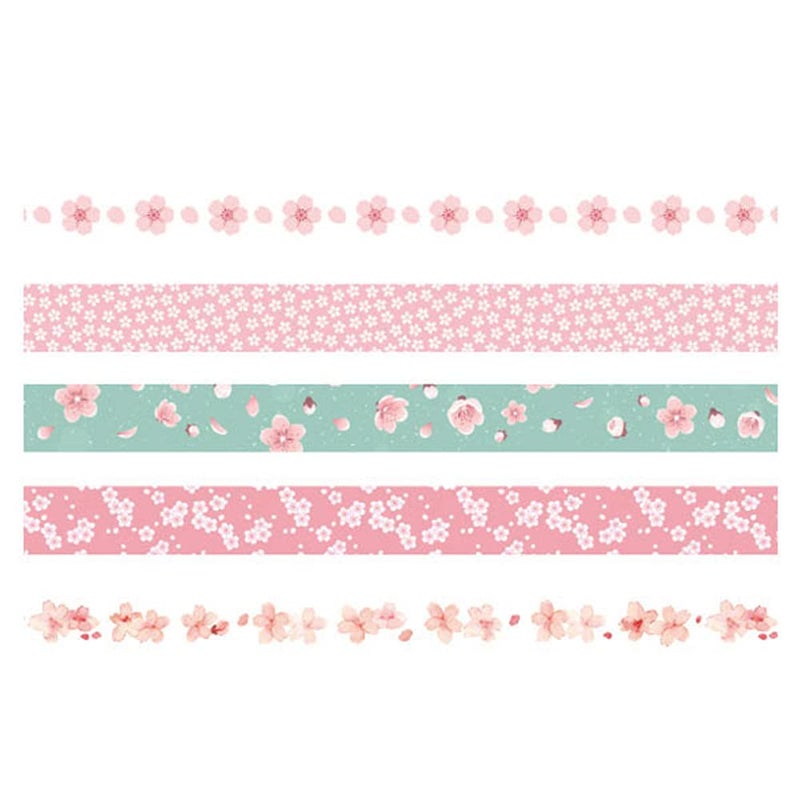 YUBX 5 Rolls Washi Tape Set Creative Basic Skinny Decorative Tapes for Arts, DIY Crafts, Journals, Planners, Scrapbooking, Wrapping (Sakura) - Image 3