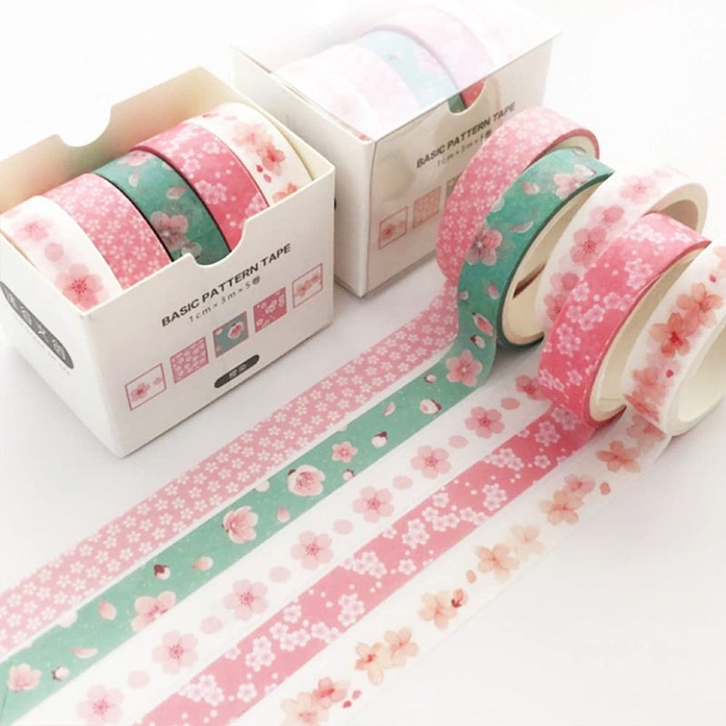 YUBX 5 Rolls Washi Tape Set Creative Basic Skinny Decorative Tapes for Arts, DIY Crafts, Journals, Planners, Scrapbooking, Wrapping (Sakura) - Image 2