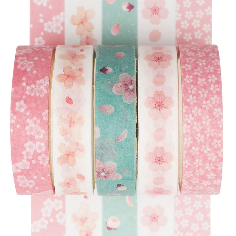 YUBX 5 Rolls Washi Tape Set Creative Basic Skinny Decorative Tapes for Arts, DIY Crafts, Journals, Planners, Scrapbooking, Wrapping (Sakura) - Image 1