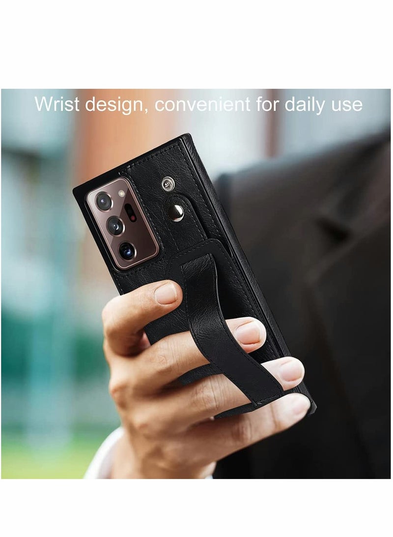 SYOSI Case for Samsung Note 20 Ultra Wallet Excefore with Adjustable Wrist Strap Kickstand PU Leather Credit Card Holder Hybrid Protective Cover Galaxy 5G 6.9" Black - Image 3