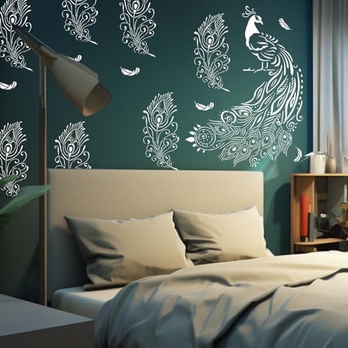 ARandNJ Painting for Wall Stencils (Size:- 24X40 Inch) Theme:- Flute with Peacock DIY Reusable Painting Design Suitable for Bedroom, Drawing Room, Living Room (Pack of1) - Image 1