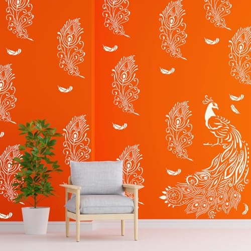 ARandNJ Painting for Wall Stencils (Size:- 24X40 Inch) Theme:- Flute with Peacock DIY Reusable Painting Design Suitable for Bedroom, Drawing Room, Living Room (Pack of1) - Image 3