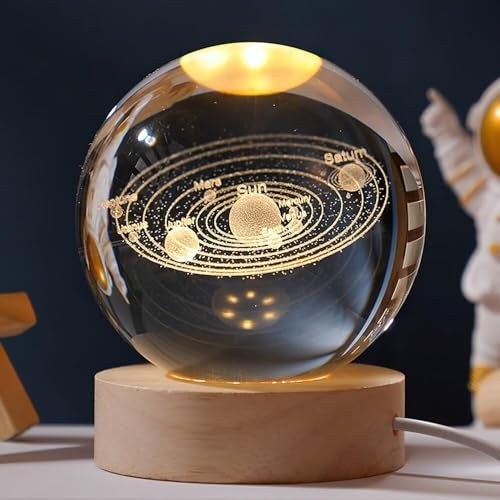 EITHEO Galaxy Crystal Ball Night Light Lamp Glass Ball Night LED Lamp with Woodern Base 3D Engraved Solar System Decorations Gifts for Men Women Kids Boys Girls Teens - Image 1