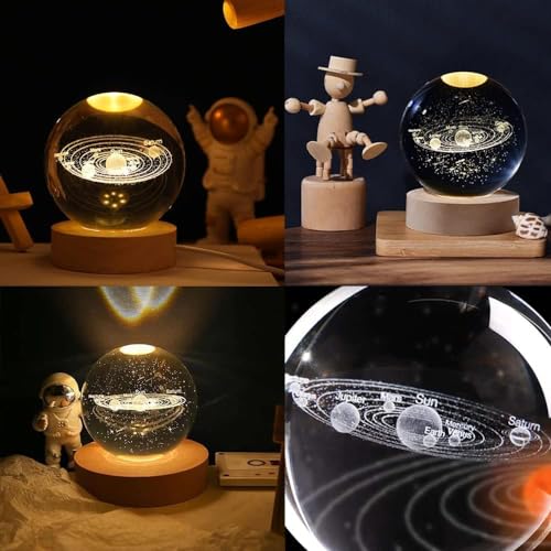 EITHEO Galaxy Crystal Ball Night Light Lamp Glass Ball Night LED Lamp with Woodern Base 3D Engraved Solar System Decorations Gifts for Men Women Kids Boys Girls Teens - Image 4
