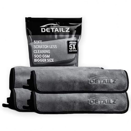 DETAILZ Microfiber Car Cleaning Cloth 500 GSM (40x40 cm) Super Soft Microfiber Cloth for Car and Bike, Scratch Less Suede Edging, Microfiber Cleaning Cloth for Car Washing and Detailing (Pack of 4) - Image 1