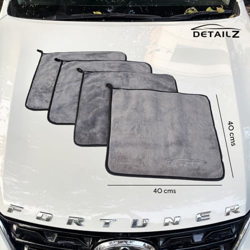 DETAILZ Microfiber Car Cleaning Cloth 500 GSM (40x40 cm) Super Soft Microfiber Cloth for Car and Bike, Scratch Less Suede Edging, Microfiber Cleaning Cloth for Car Washing and Detailing (Pack of 4) - Image 3