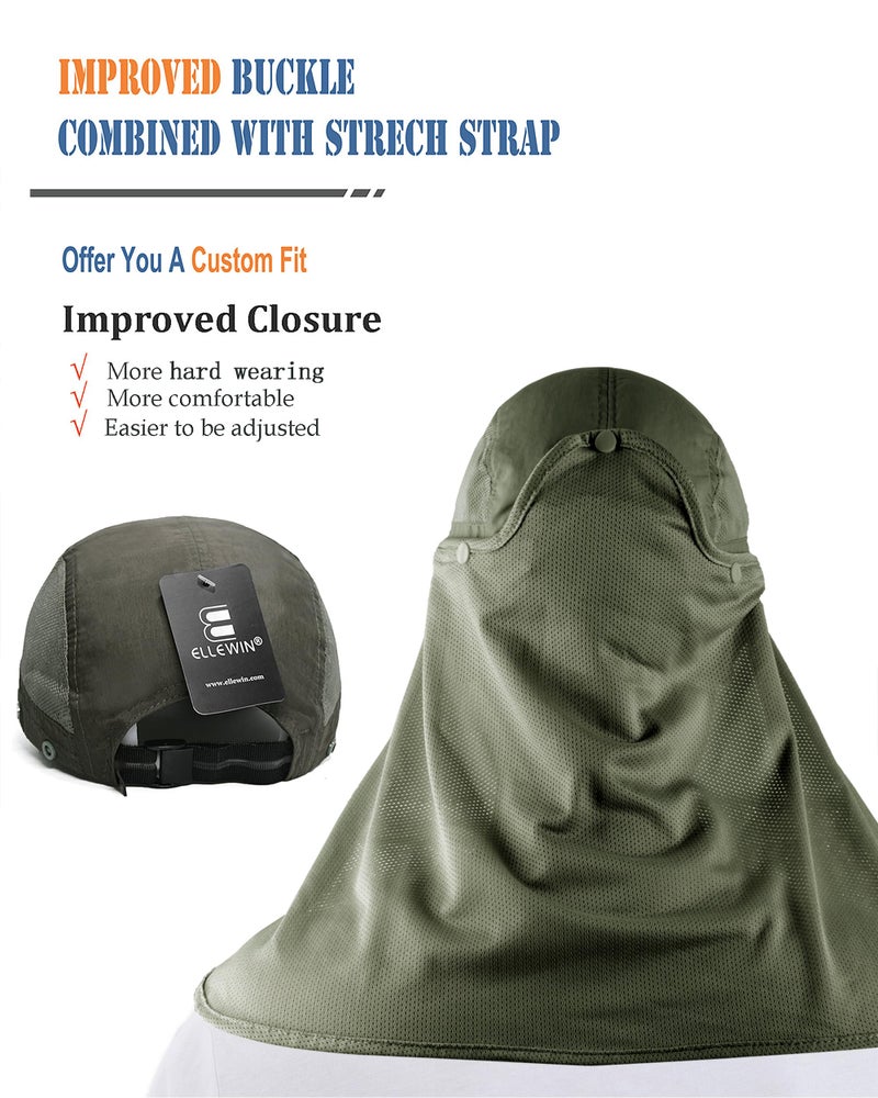 ELLEWIN Outdoor Fishing Flap Hat UPF50 Sun Cap Removable Mesh Face Neck Cover, D-army Green/ Mesh Neck Cover, M-L-XL - Image 5