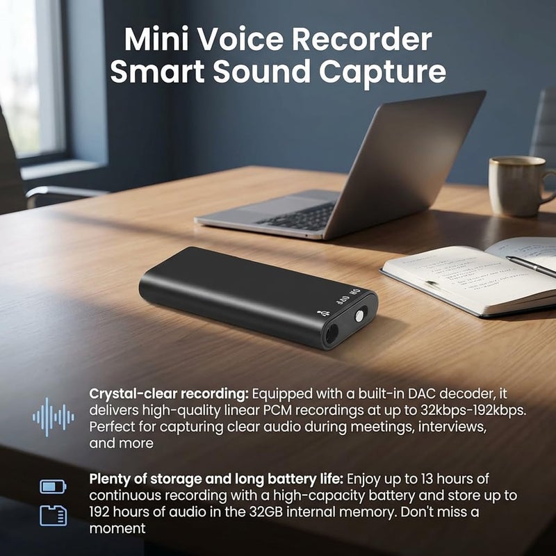 Mini Voice Recorder Smart Sound Capture, Long Battery Life, Voice Activated Recorder, Voice Activated Recorder with Ai-Intelligent Triple Noise Reduction for Work, Meetings, Lectures (8GB) - Image 2
