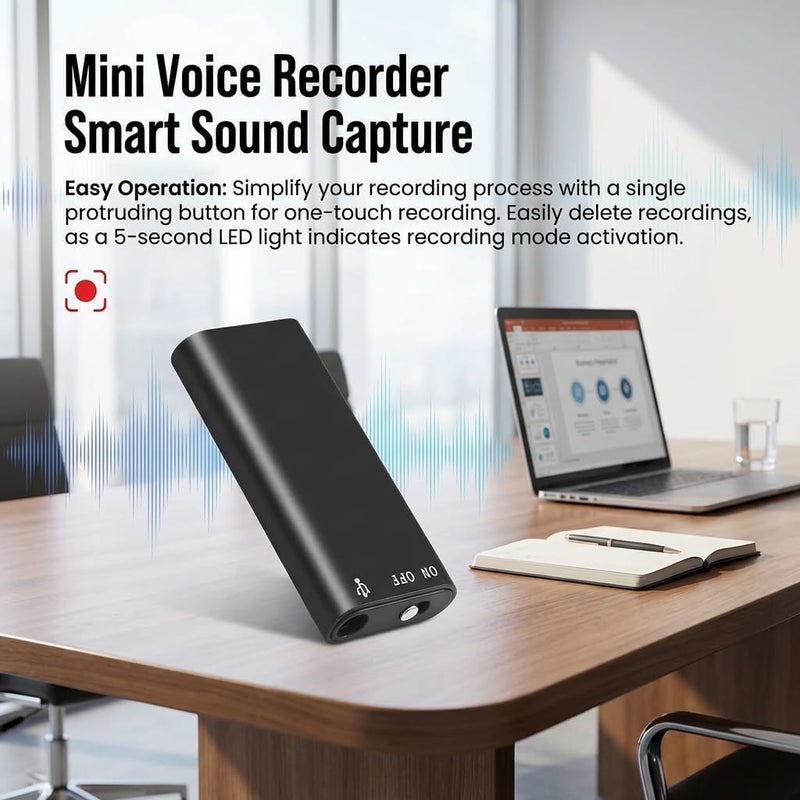 Mini Voice Recorder Smart Sound Capture, Long Battery Life, Voice Activated Recorder, Voice Activated Recorder with Ai-Intelligent Triple Noise Reduction for Work, Meetings, Lectures (8GB) - Image 1