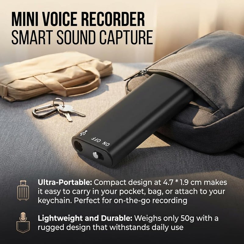 Mini Voice Recorder Smart Sound Capture, Long Battery Life, Voice Activated Recorder, Voice Activated Recorder with Ai-Intelligent Triple Noise Reduction for Work, Meetings, Lectures (8GB) - Image 4