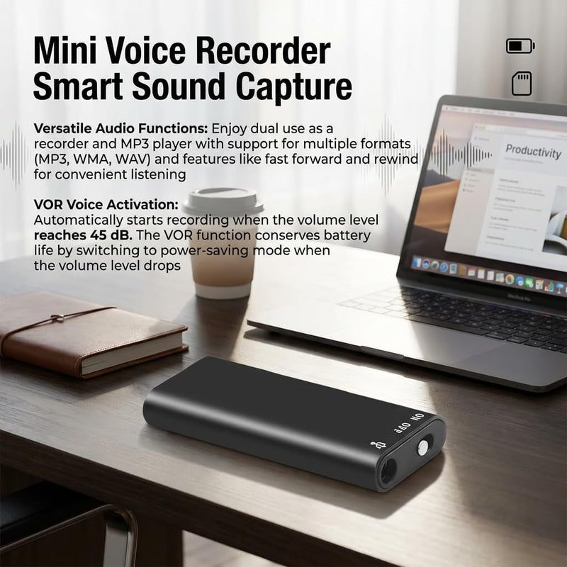 Mini Voice Recorder Smart Sound Capture, Long Battery Life, Voice Activated Recorder, Voice Activated Recorder with Ai-Intelligent Triple Noise Reduction for Work, Meetings, Lectures (8GB) - Image 3
