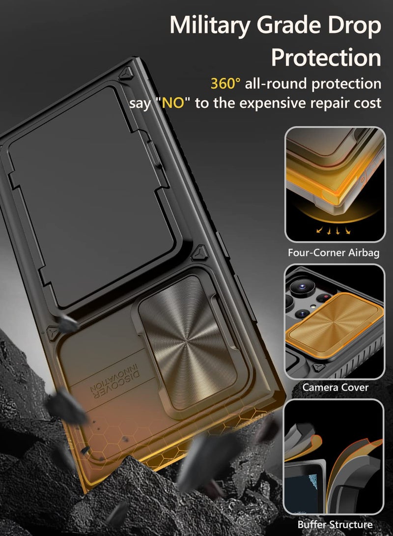 Vihibii for Samsung Galaxy S23 Ultra Case with Card Holder (4 Cards) & Sliding Camera Cover & Kickstand, Shockproof Rugged Hard Back & TPU Edge Wallet Cover for Galaxy S23 Ultra 5G 6.8" 2023, Black - Image 4
