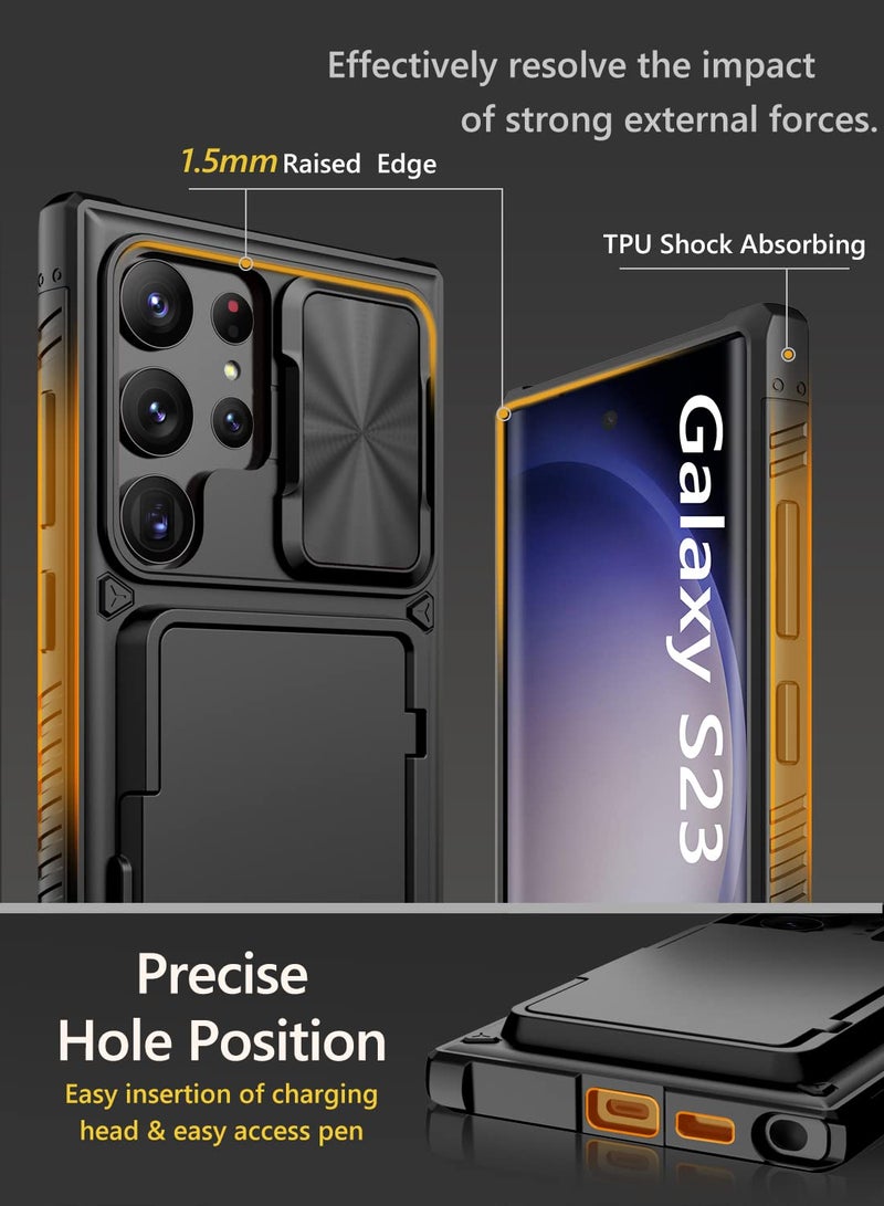 Vihibii for Samsung Galaxy S23 Ultra Case with Card Holder (4 Cards) & Sliding Camera Cover & Kickstand, Shockproof Rugged Hard Back & TPU Edge Wallet Cover for Galaxy S23 Ultra 5G 6.8" 2023, Black - Image 5