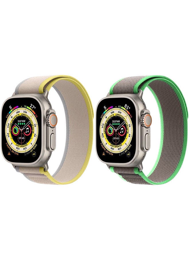 YOMNA - (Pack of 2)YOMNA Trail Loop Compatible with Apple Watch Band 49/45/44/42mm, Nylon Weave Sport Loop Men Women Adjustable Pull Tab Strap for Apple Watch Ultra iWatch All Series-(Green/Yellow) - Image 1
