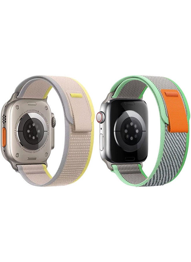 YOMNA - (Pack of 2)YOMNA Trail Loop Compatible with Apple Watch Band 49/45/44/42mm, Nylon Weave Sport Loop Men Women Adjustable Pull Tab Strap for Apple Watch Ultra iWatch All Series-(Green/Yellow) - Image 1