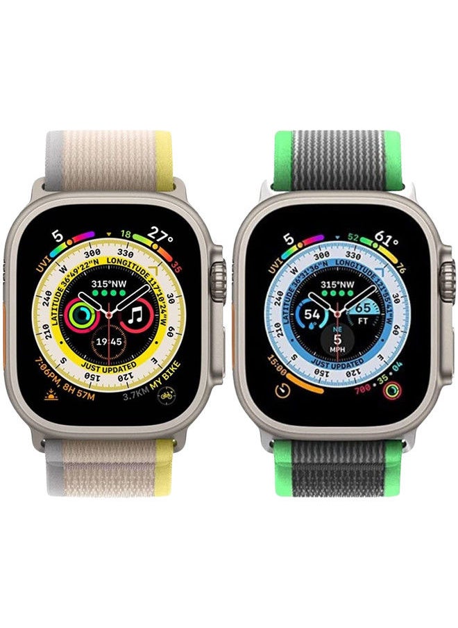 YOMNA - (Pack of 2)YOMNA Trail Loop Compatible with Apple Watch Band 49/45/44/42mm, Nylon Weave Sport Loop Men Women Adjustable Pull Tab Strap for Apple Watch Ultra iWatch All Series-(Green/Yellow) - Image 1
