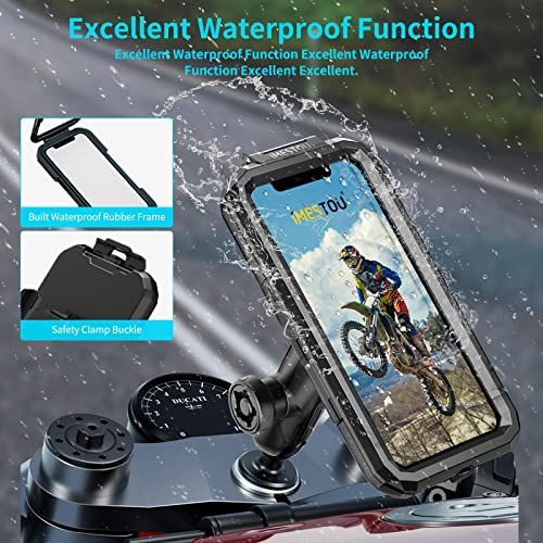iMESTOU Waterproof Motorcycle Fork Stem Phone Mount Case 1" Ball Bike Phone Holder Anti-Theft with B Size Double Socket Arms Aluminum Ball Base for 5.5"-6.8" Cellphones (L) - Image 2
