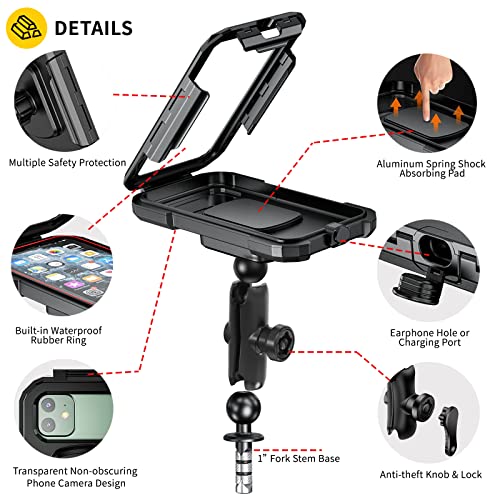 iMESTOU Waterproof Motorcycle Fork Stem Phone Mount Case 1" Ball Bike Phone Holder Anti-Theft with B Size Double Socket Arms Aluminum Ball Base for 5.5"-6.8" Cellphones (L) - Image 5