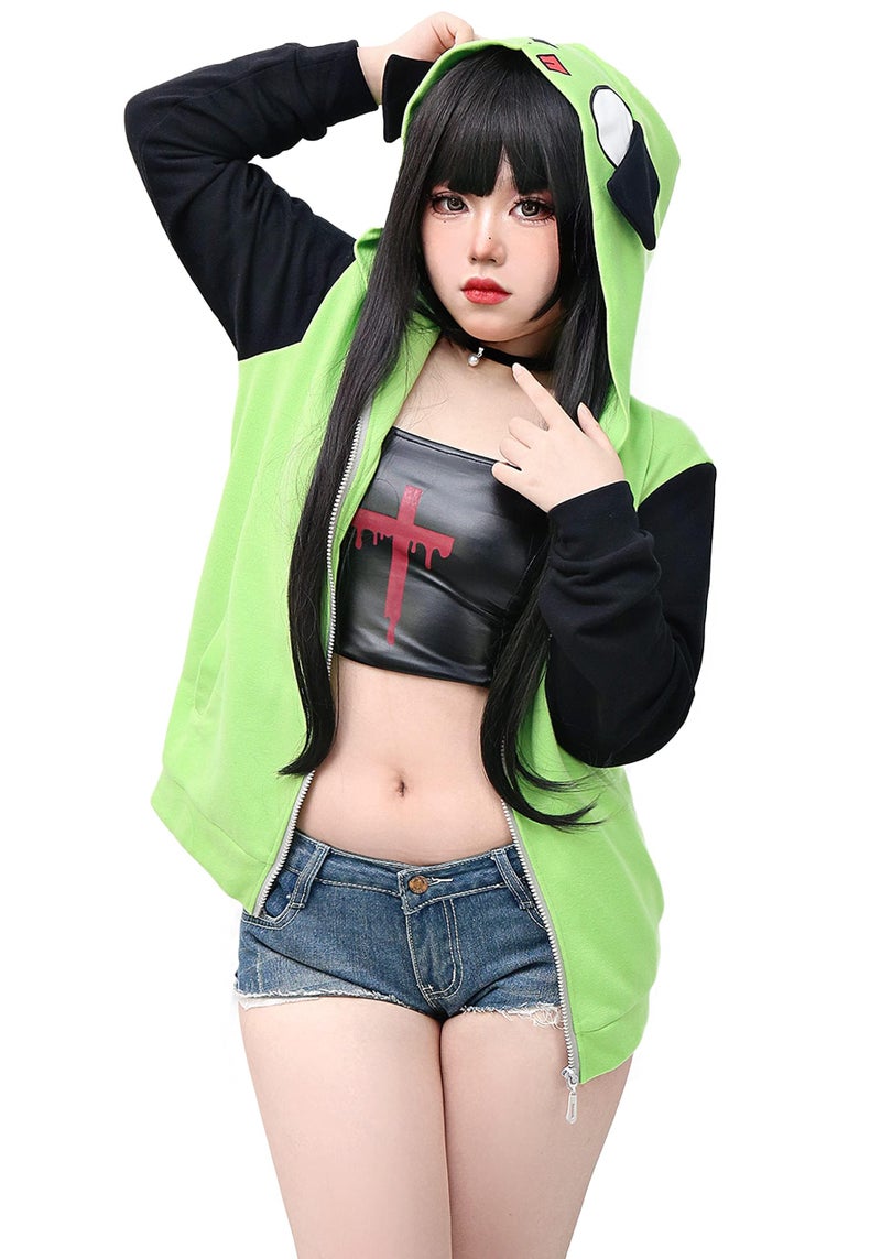 C-ZOFEK Cosplay Hoodie Jacket Mens Womens Green Coat with Ears for Halloween Parties Costume (3XL) - Image 2